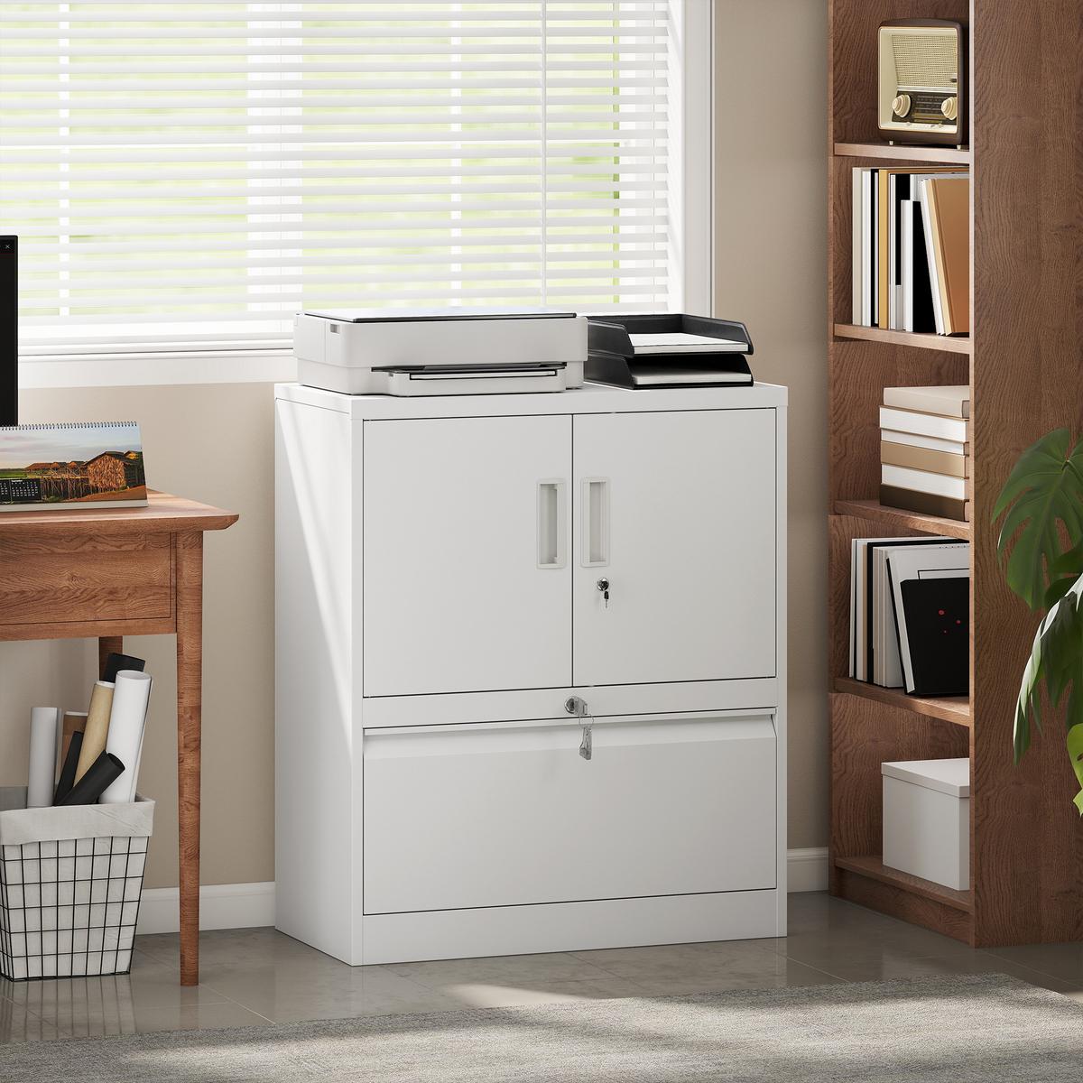 AKTENSCHRANK Stahl Weiß - Weiß, Metall (40/95/80cm) - HOMCOM