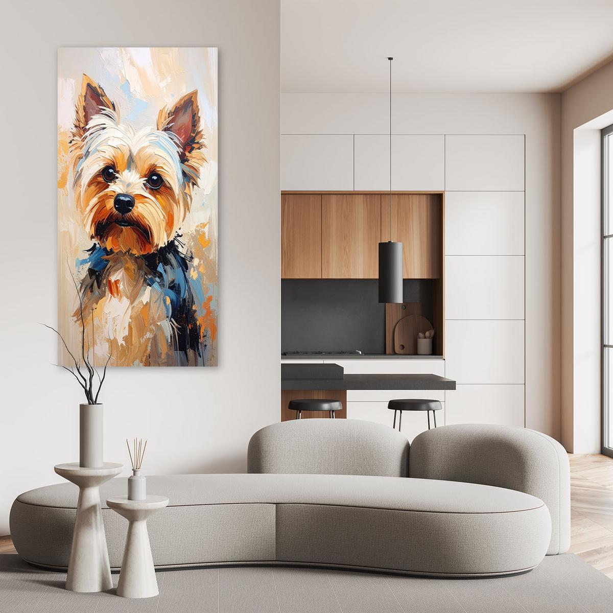 LEINWANDBILD Yorkshire Terrier Hund Tier 40x80cm - Beige, Textil (40/80cm) - Feeby