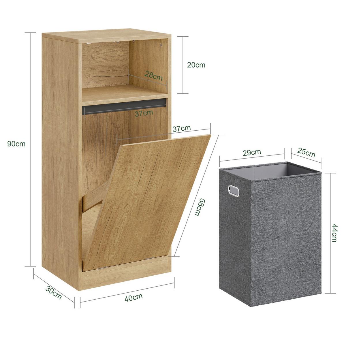WÄSCHESCHRANK mit Klapptür und integriertem Wäschekorb BZR236-E-N - Hellbraun/Ahornfarben, Holzwerkstoff/Fell (30/90/40cm) - SoBuy