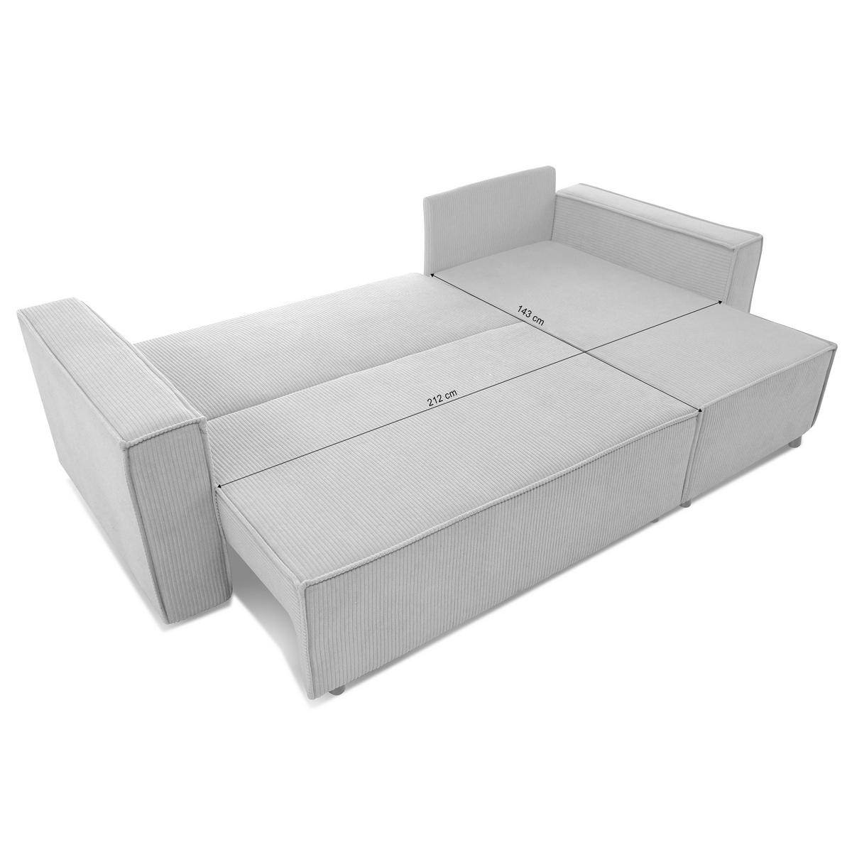 ECKSCHLAFSOFA Neapol mit Bettkasten, 255 cm, Cord-Stoff, Beige - Beige/Schwarz, Textil (256/148cm) - Beautysofa