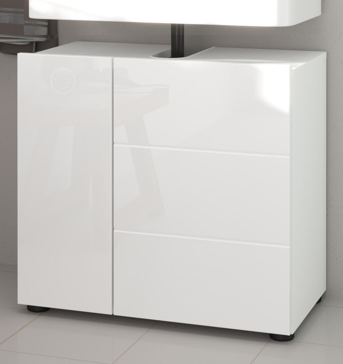 WASCHBECKENUNTERSCHRANK weiß Hochglanz 60 cm, Bad Unterschrank 2-türig - Weiß Hochglanz/Schwarz, Holzwerkstoff/Kunststoff (60/56/34cm) - Inn.Furn