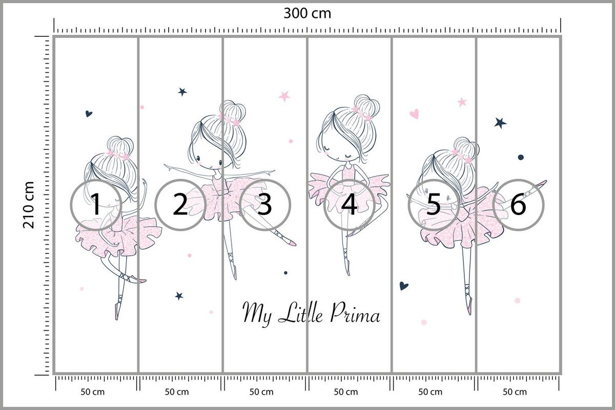 FOTOTAPETE für Kinderzimmer Kleine Ballerinen Tanzen Herzen Sterne 300x210 - Weiß, Papier (300/210cm) - Muralo
