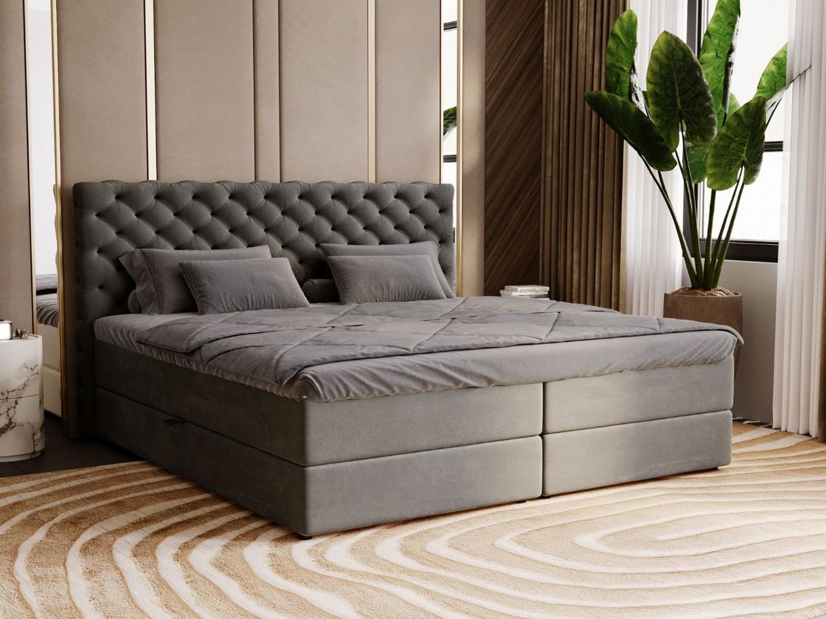 BOXBETT Bergamo 140x200 Dunkelgrau - Dunkelgrau/Schwarz, Holz/Textil (140/200cm) - Graingold