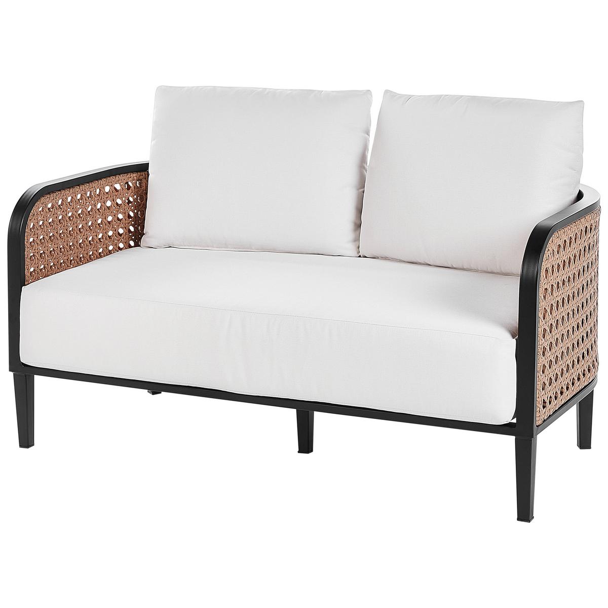 LOUNGE SET 4-Sitzer Aluminium schwarz Auflagen weiß Montefalco - Creme, Metall - Beliani