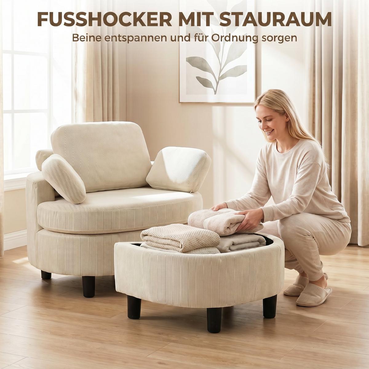 SESSEL Polyester Cremeweiß - Creme/Schwarz, Holzwerkstoff/Kunststoff (69/78/85.5cm) - HOMCOM