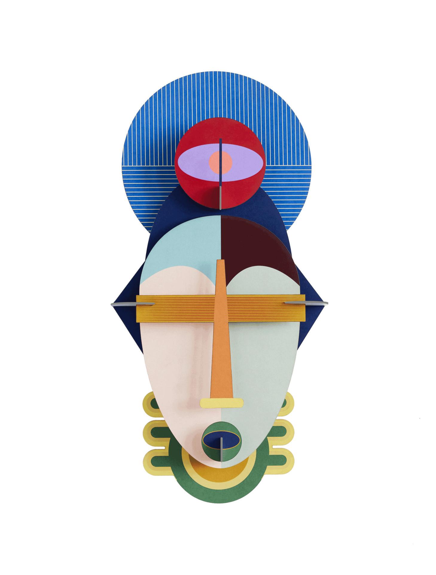 WANDDEKO Geometrische Maske 5.2/36.9 cm - Multicolor, Wellpappe (5.2/36.9/18cm) - Studio Roof