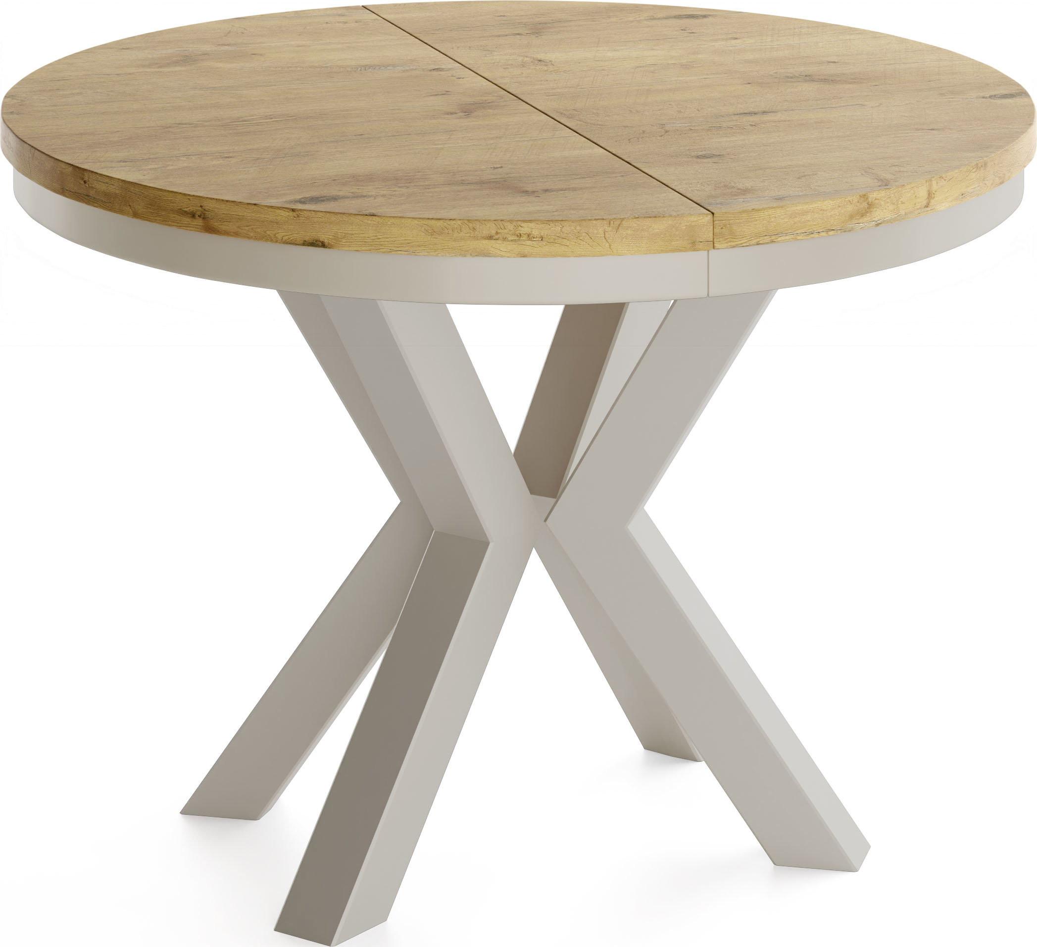 ESSTISCH Clara Grau-Beige runder ausziehbarer, Lancelot Eiche 100-180/100/76 cm - Eichefarben/Grau, Holzwerkstoff/Metall (100/176/76cm) - WFL GROUP
