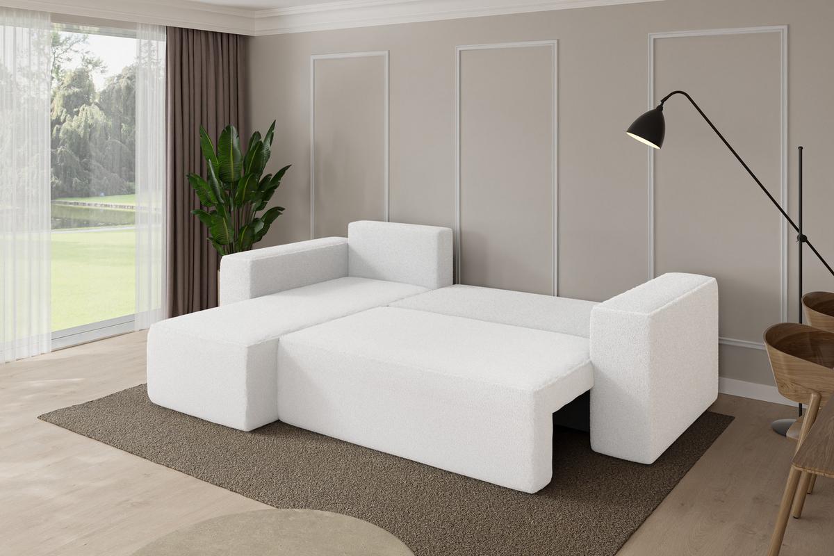 ECKSOFA mit Schlaffunktion Ottomane Links SENO-L 249x139x85 Weiß Bouclé - Schwarz/Weiß, Holzwerkstoff/Kunststoff (249/139cm) - ALTDECOR