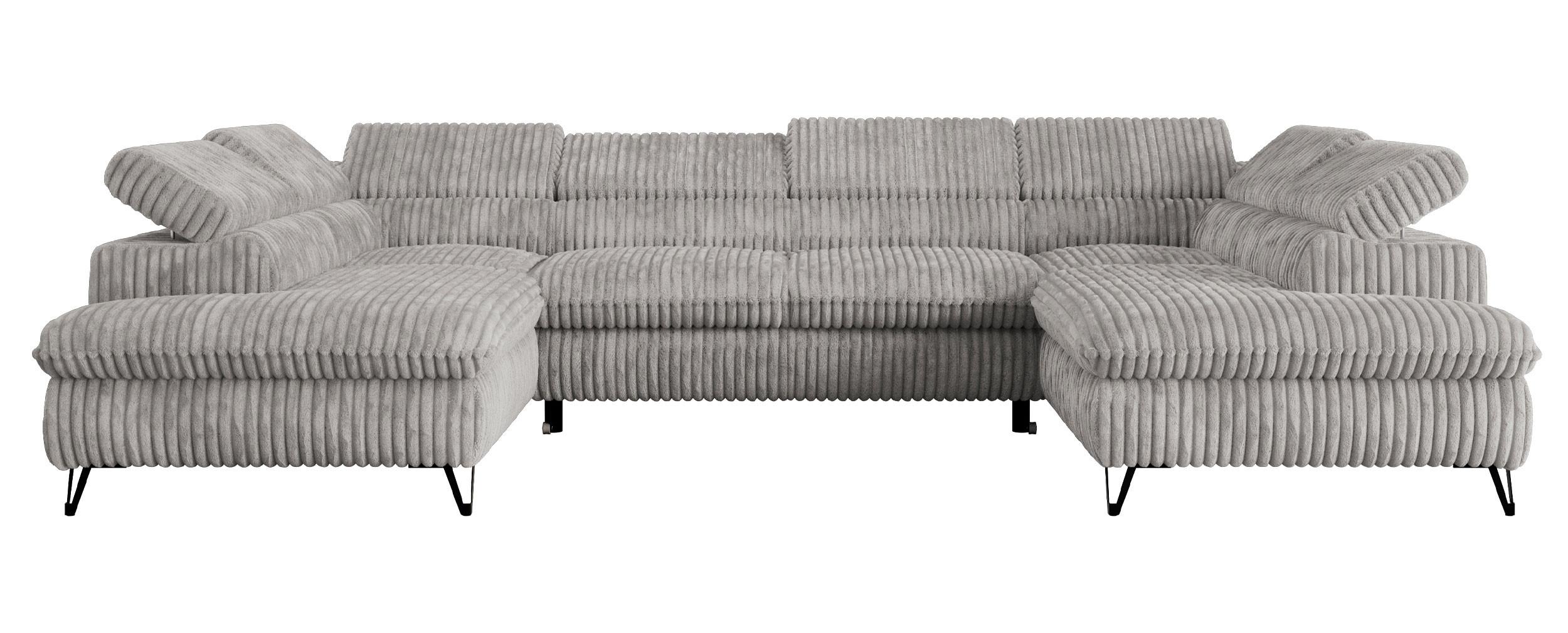 WOHNLANDSCHAFT PETER U Cord Grau - Schwarz/Grau, Textil/Metall (346/76/208cm) - MKS