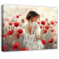 LEINWANDBILD Frau Blumen Beige 60x40 cm - Multicolor, Holzwerkstoff (60/40cm) - Wallarena