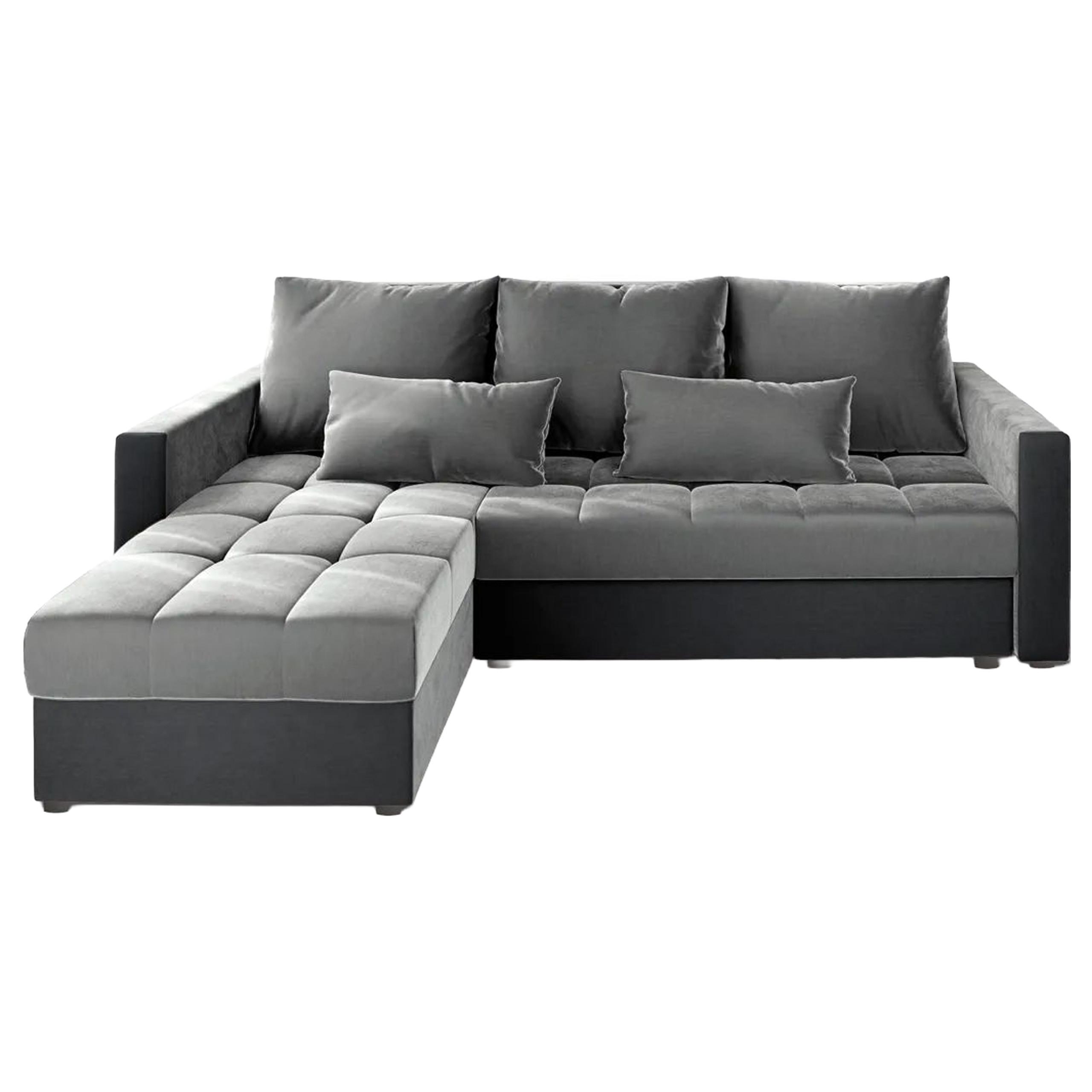 ECKSOFA KOS PIK Hellgrau Plüsch-Stoff mit Schlaffunktion - Hellgrau/Grau, Holz/Kunststoff (220/140cm) - MASSENO