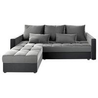 ECKSOFA KOS PIK Hellgrau Plüsch-Stoff mit Schlaffunktion - Hellgrau/Grau, Holz/Kunststoff (220/140cm) - MASSENO