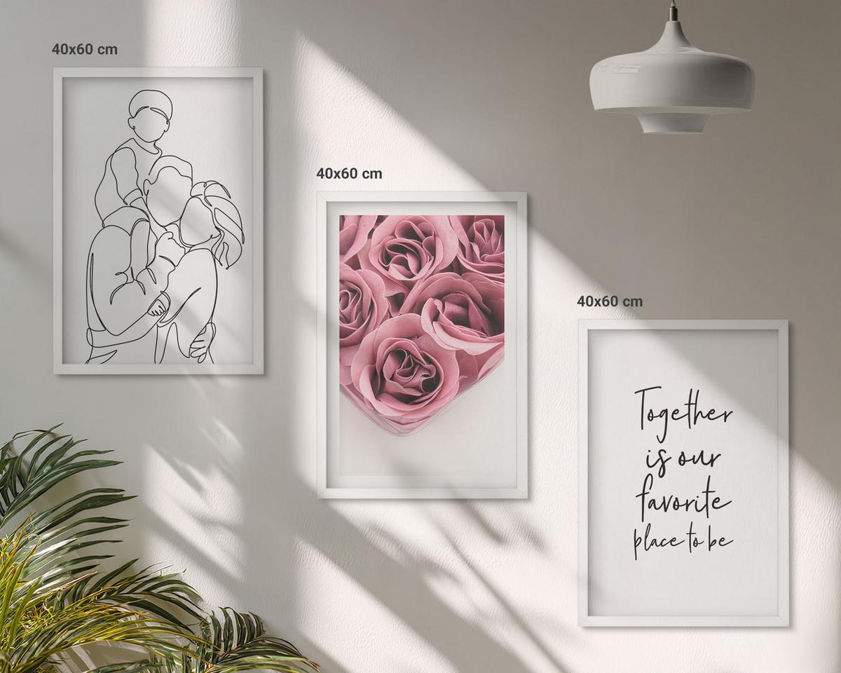 BILDER SET 3er Set - 40x60 cm Weißer Rahmen - Rosensträuße als Familienzeichnung - Weiß, Kunststoff (40/60cm) - TULUP