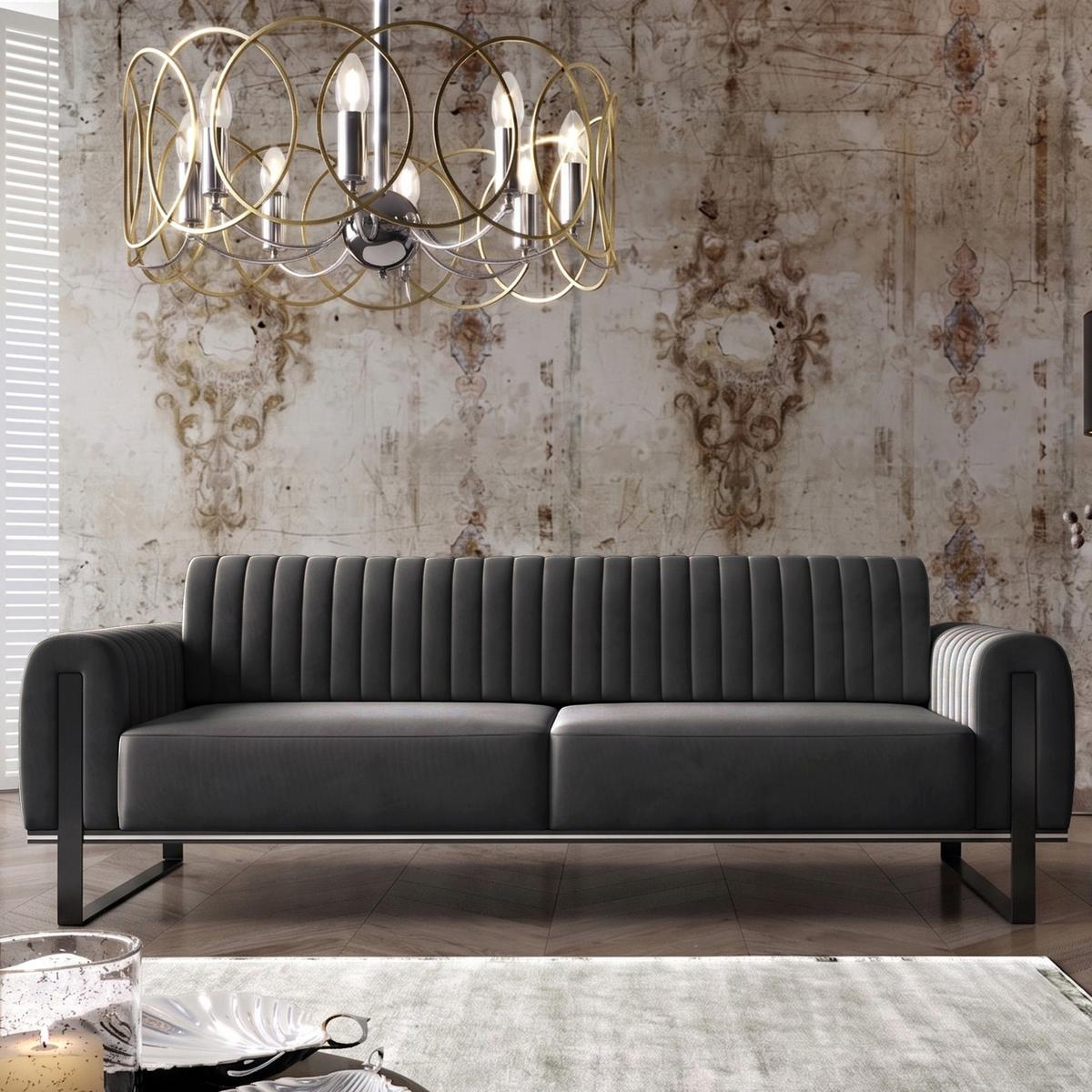 SOFA Parissa 228 cm - Dunkelgrau/Schwarz, Textil/Metall (228/79/92cm) - Selsey