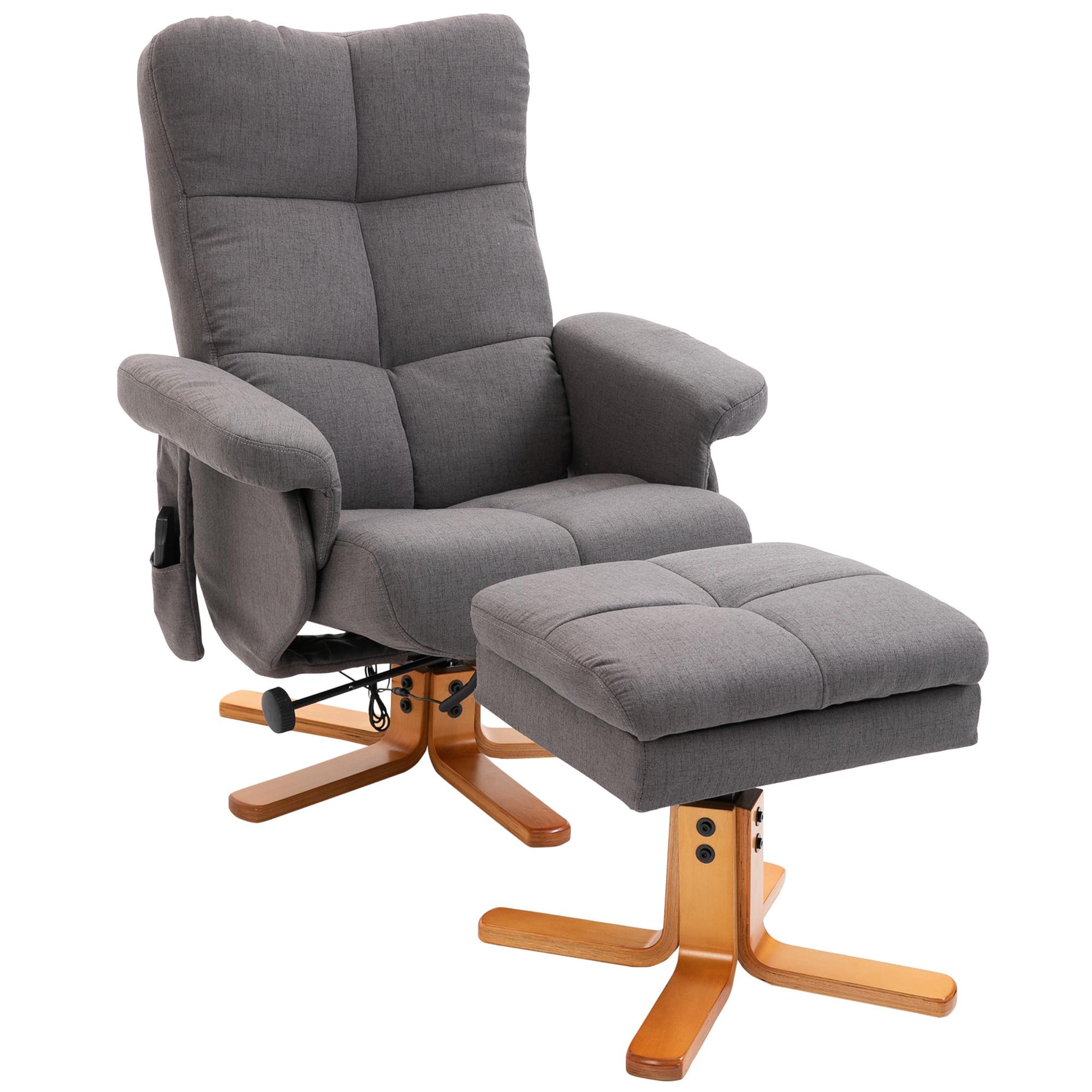RELAXSESSEL Massagesessel mit Fußhocker Liegefunktion Polyester Dunkelgrau - Dunkelgrau, Holz/Textil (86/99/80cm) - HOMCOM