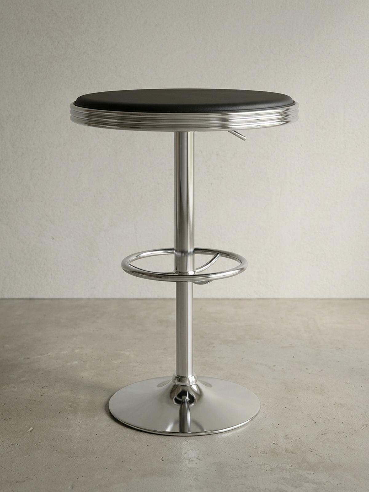BARTISCH – Retro-Stil, höhenverstellbar, Aluminiumoptik, Kunstleder - Silberfarben/Schwarz, Textil/Metall (60/60/68cm) - KADIMA DESIGN