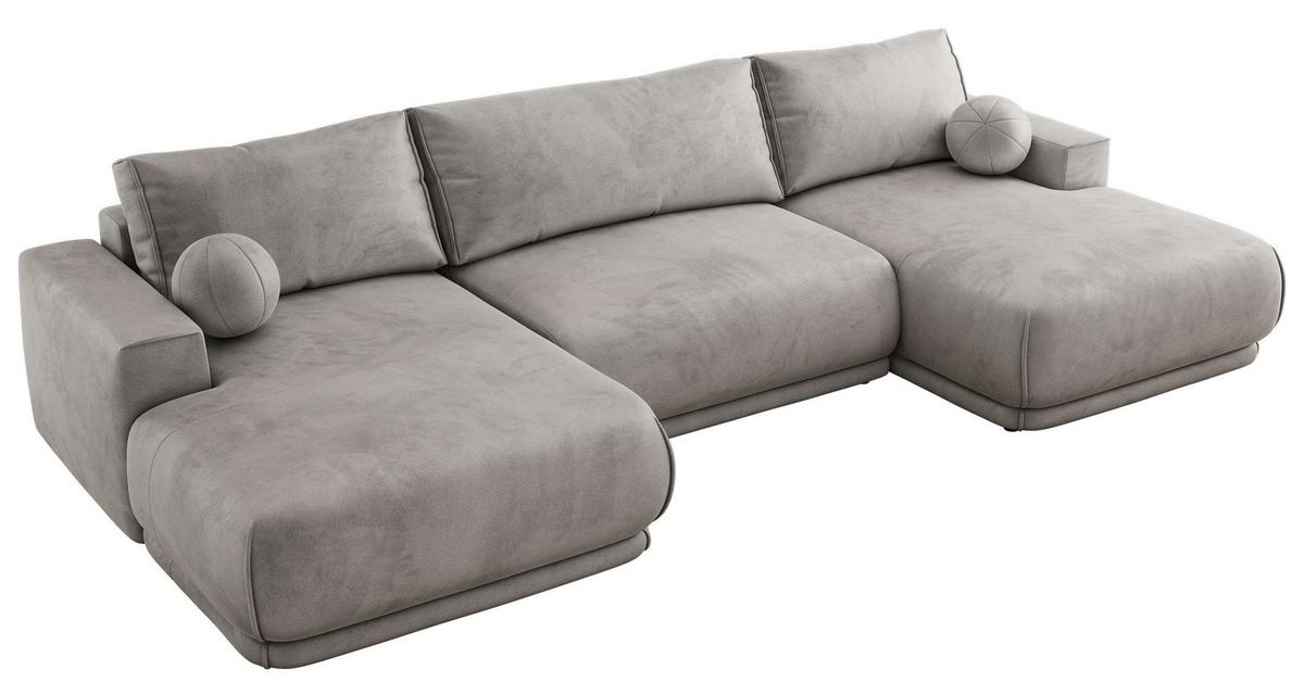 WOHNLANDSCHAFT RINA U Hellgrau Velvet - Hellgrau/Schwarz, Kunststoff/Textil (360/85/170cm) - MKS
