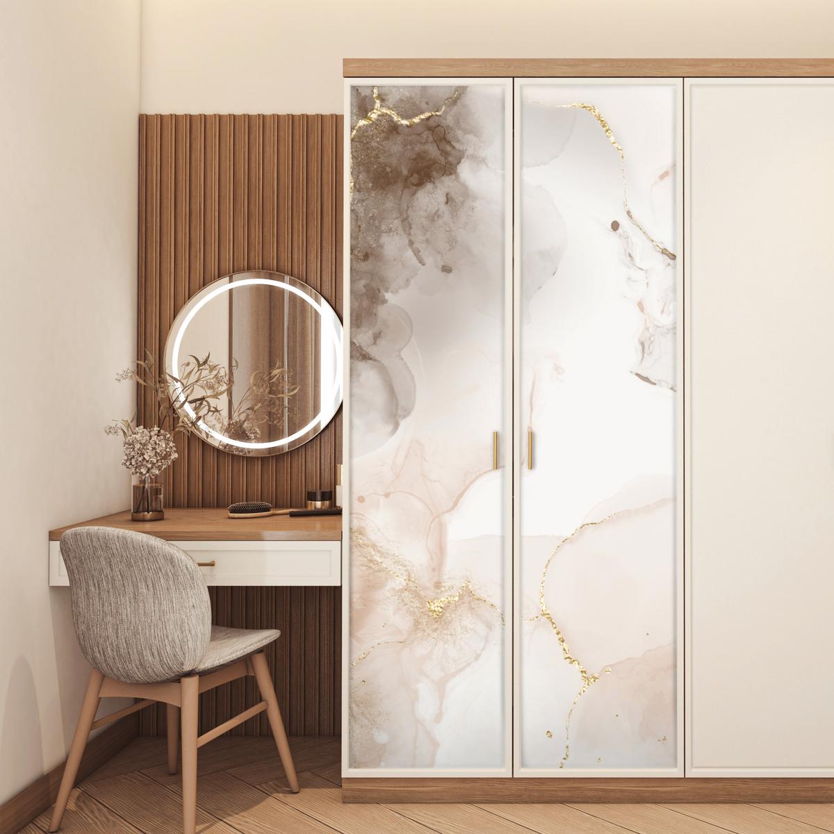 TÜRAUFKLEBER Marmor - Braun - Linie 90x215 cm - Türtapete - Champagner, Kunststoff (90/0.1cm) - MuchoWow