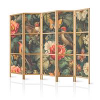 PARAVENT Japanischer 5-tlg 225x172 cm Blumen und V gel - Multicolor, Holz/Textil (225/172/3cm) - Muralo