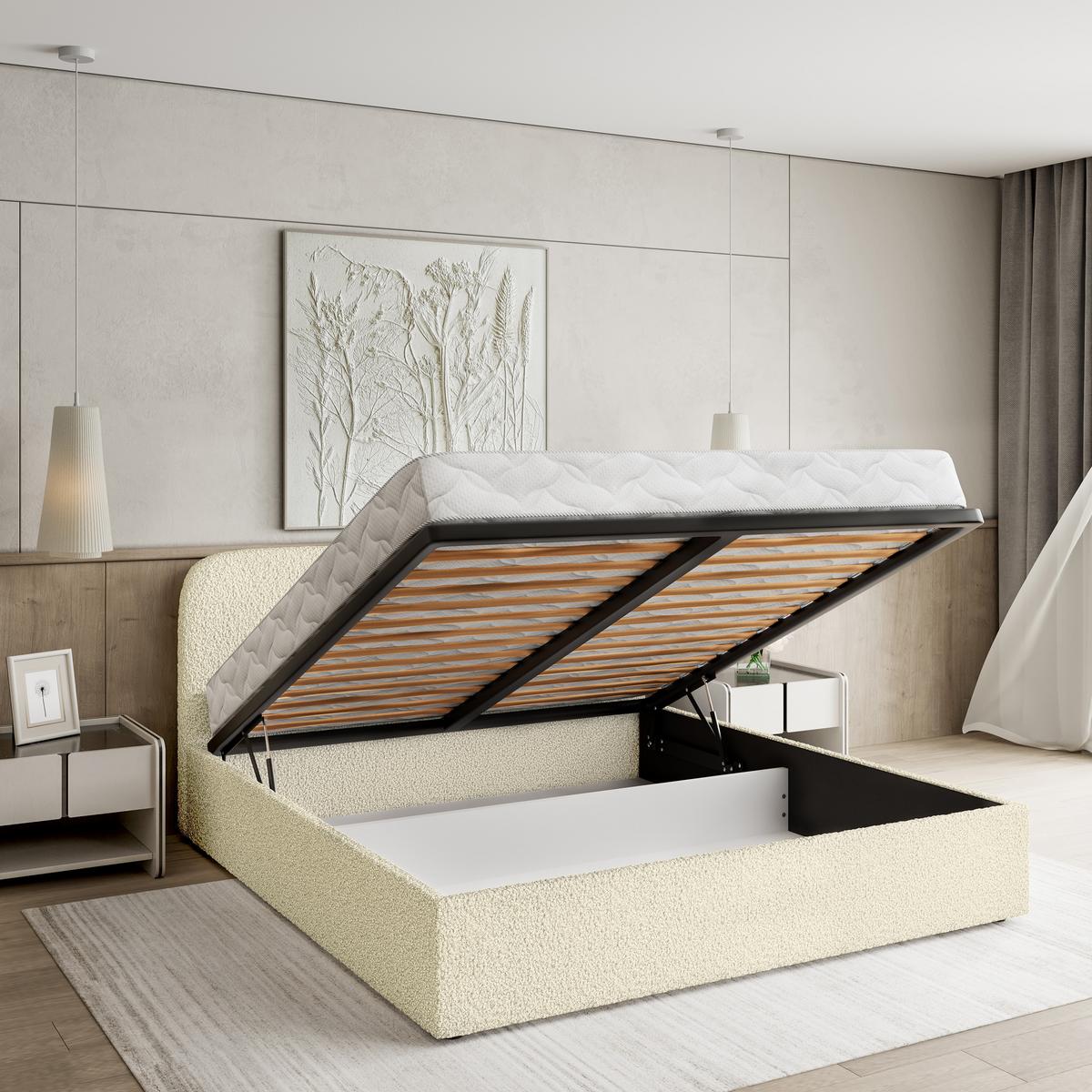 POLSTERBETT RENIVE Q 120x200 cm mit Bettkästen - Creme - Creme, Holz/Textil - MASSENO