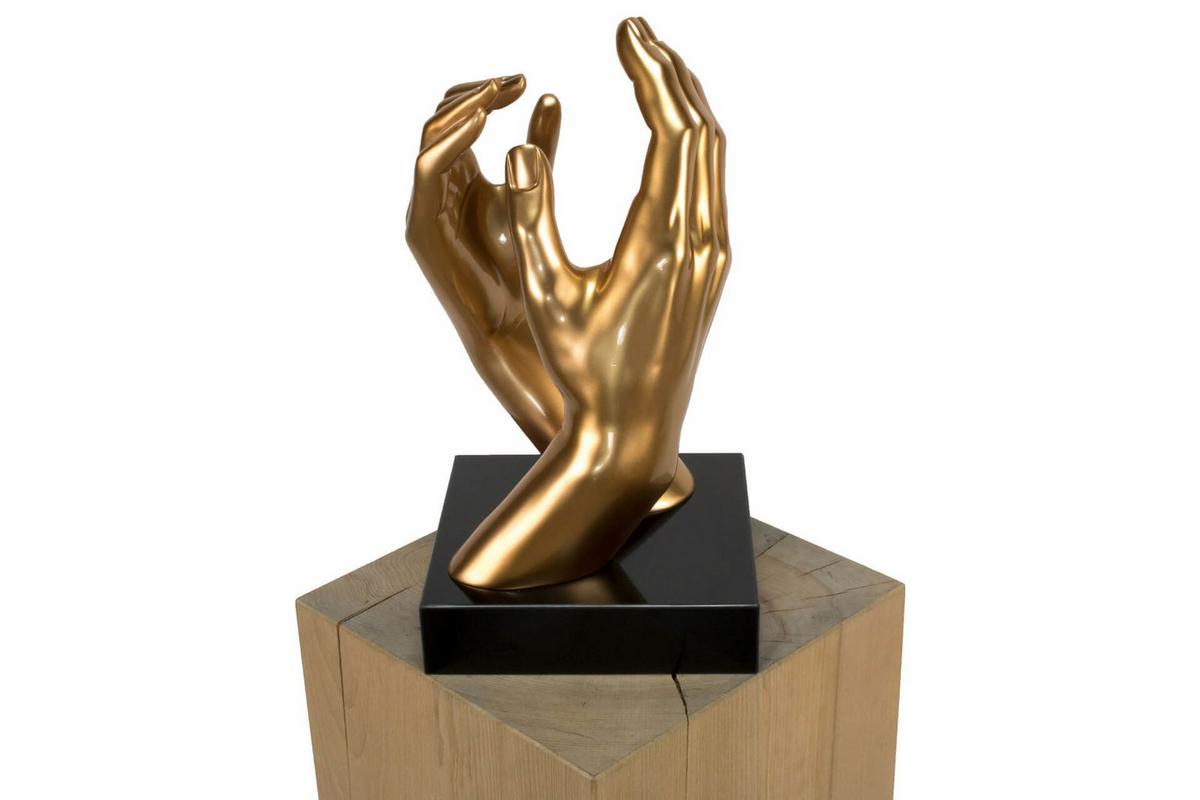 SKULPTUR Gold 21/41 cm - Goldfarben, Stein (4.85/41/21cm) - KUNSTLOFT
