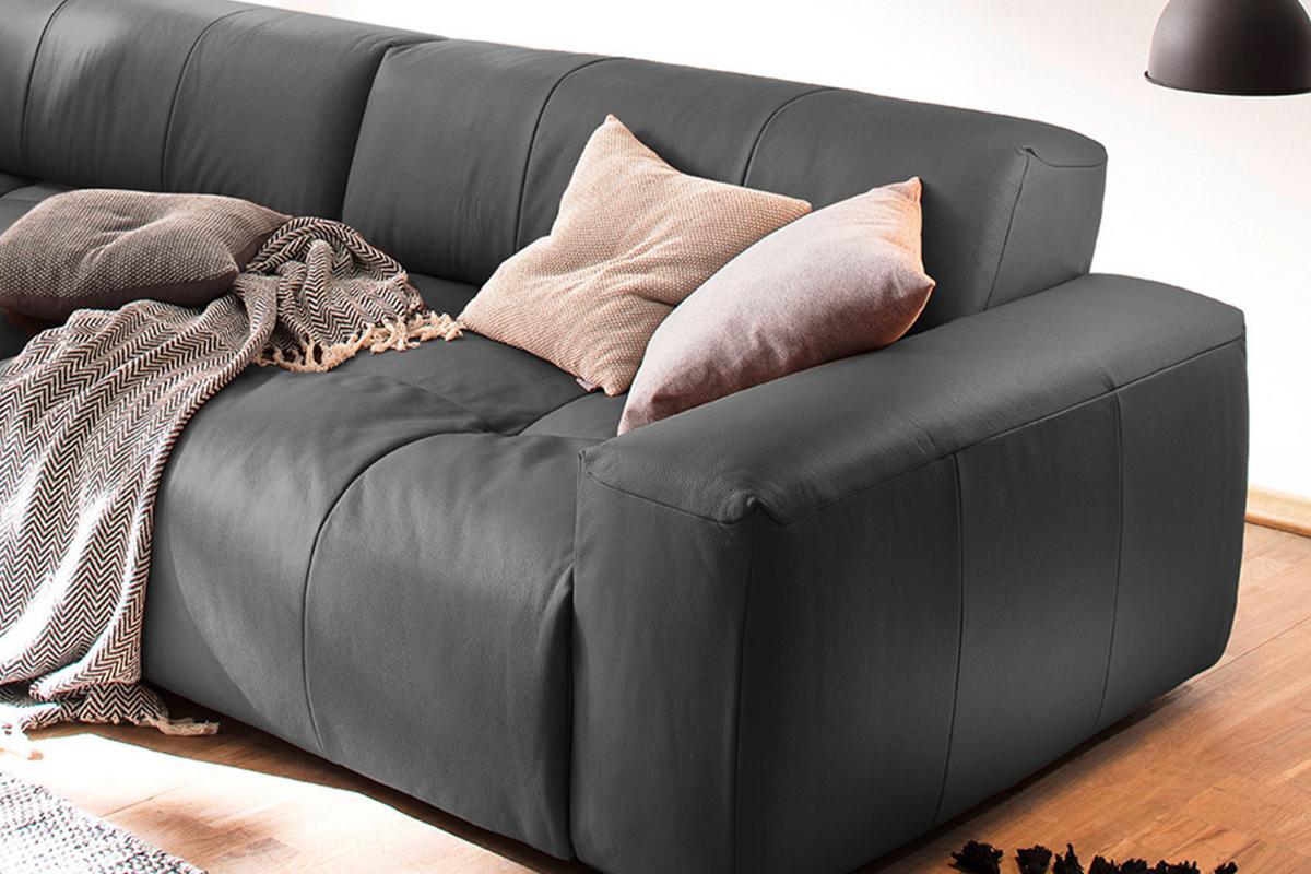 LEDERSOFA MIT SITZTIEFENVERSTELLUNG PALACE Schwarz Leder Relaxfunktion - Schwarz, Leder (298/74/120cm) - KAWOLA