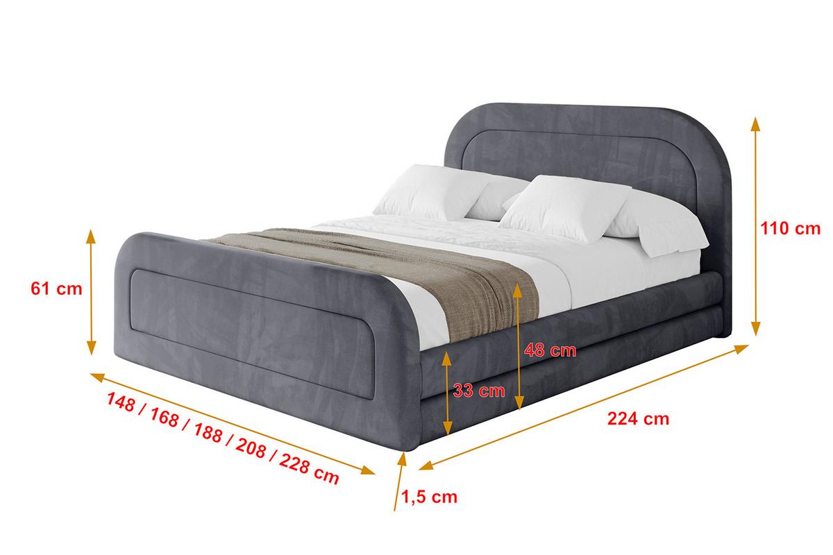 POLSTERBETT mit Bettkasten, Fußteil und Lattenrost, Boxbett ohne Matratze - LERIS-Z 180x200 Dunkelgrau - Dunkelgrau, Holzwerkstoff/Textil (180/200cm) - ALTDECOR