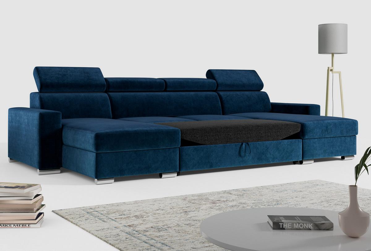 WOHNLANDSCHAFT FOX U Dunkelblau - Velvet - Silberfarben/Dunkelblau, Kunststoff/Textil (306/98/168cm) - MKS