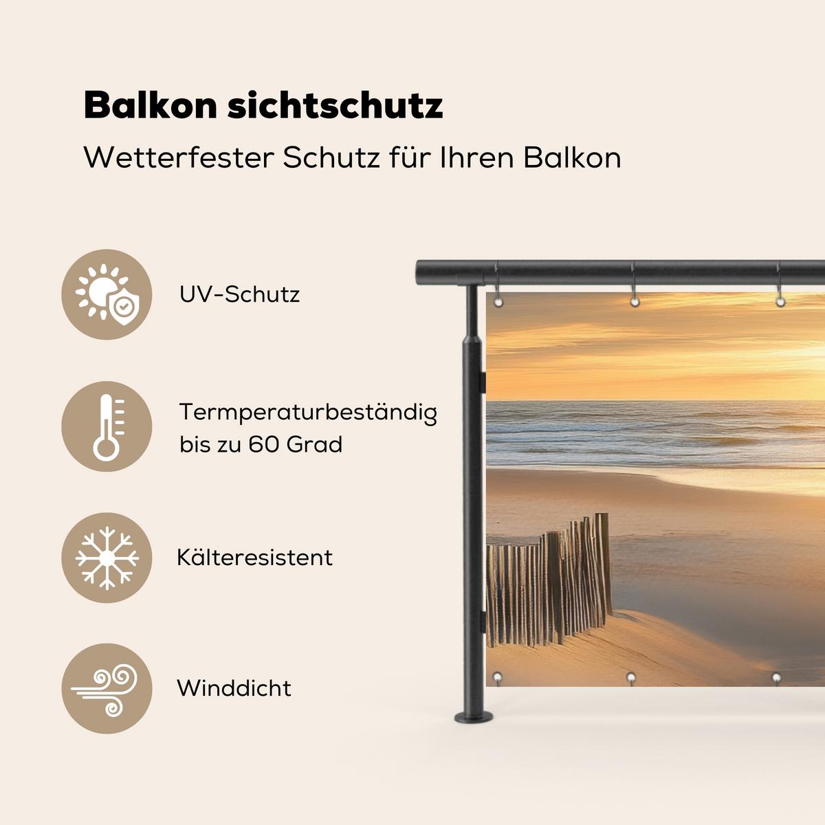 BALKON-SICHTSCHUTZ Strand - Dünen - Sonnenuntergang Witterungsbeständig 200x90 cm - Sandfarben, Kunststoff (200/90cm) - MuchoWow