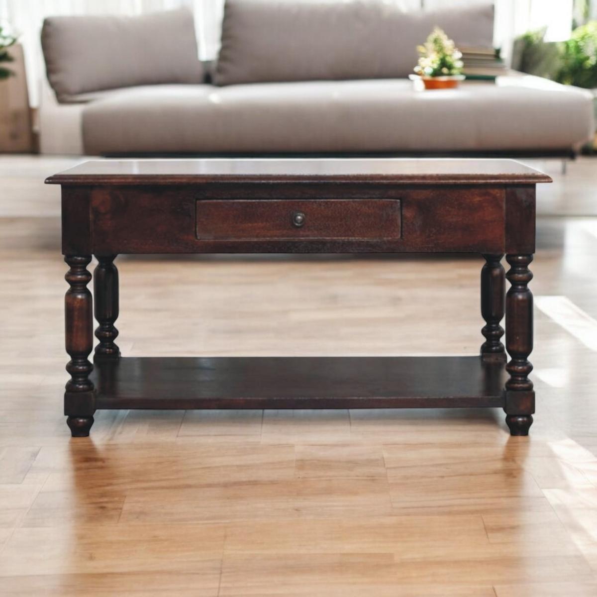 KONSOLENTISCH Rich-Cherry-Finish, 1 Schublade, 1 großes offenes Regal, Dunkelbraun - Dunkelbraun, Holz (85/55/45cm) - Artisan Furniture