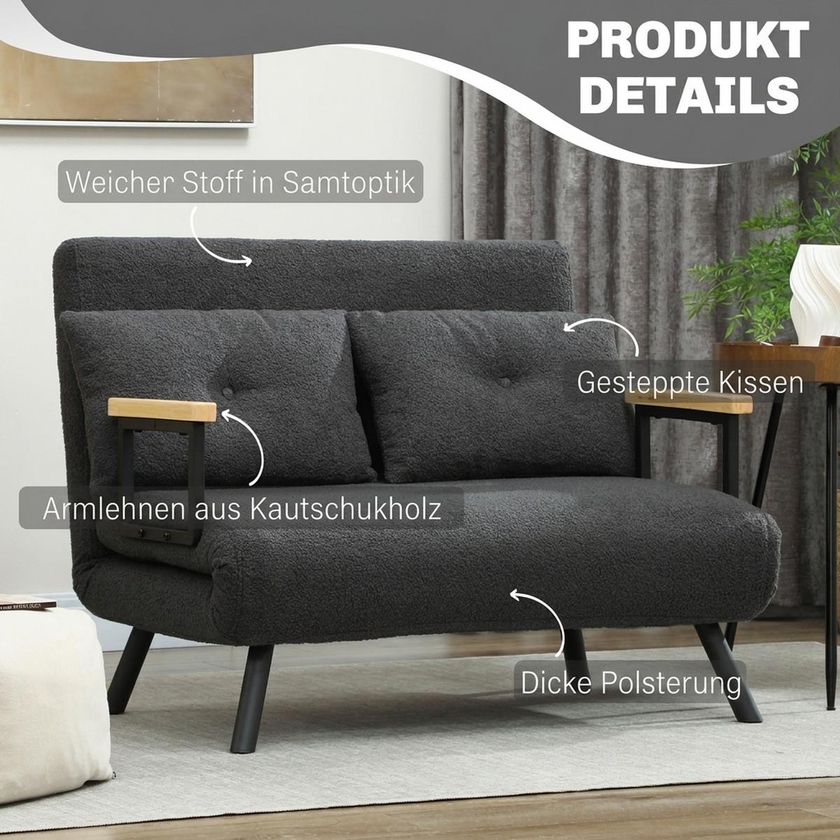 SCHLAFSOFA Stahl Polyester Dunkelgrau - Dunkelgrau/Beige, Holz/Textil (73/81/102cm) - HOMCOM