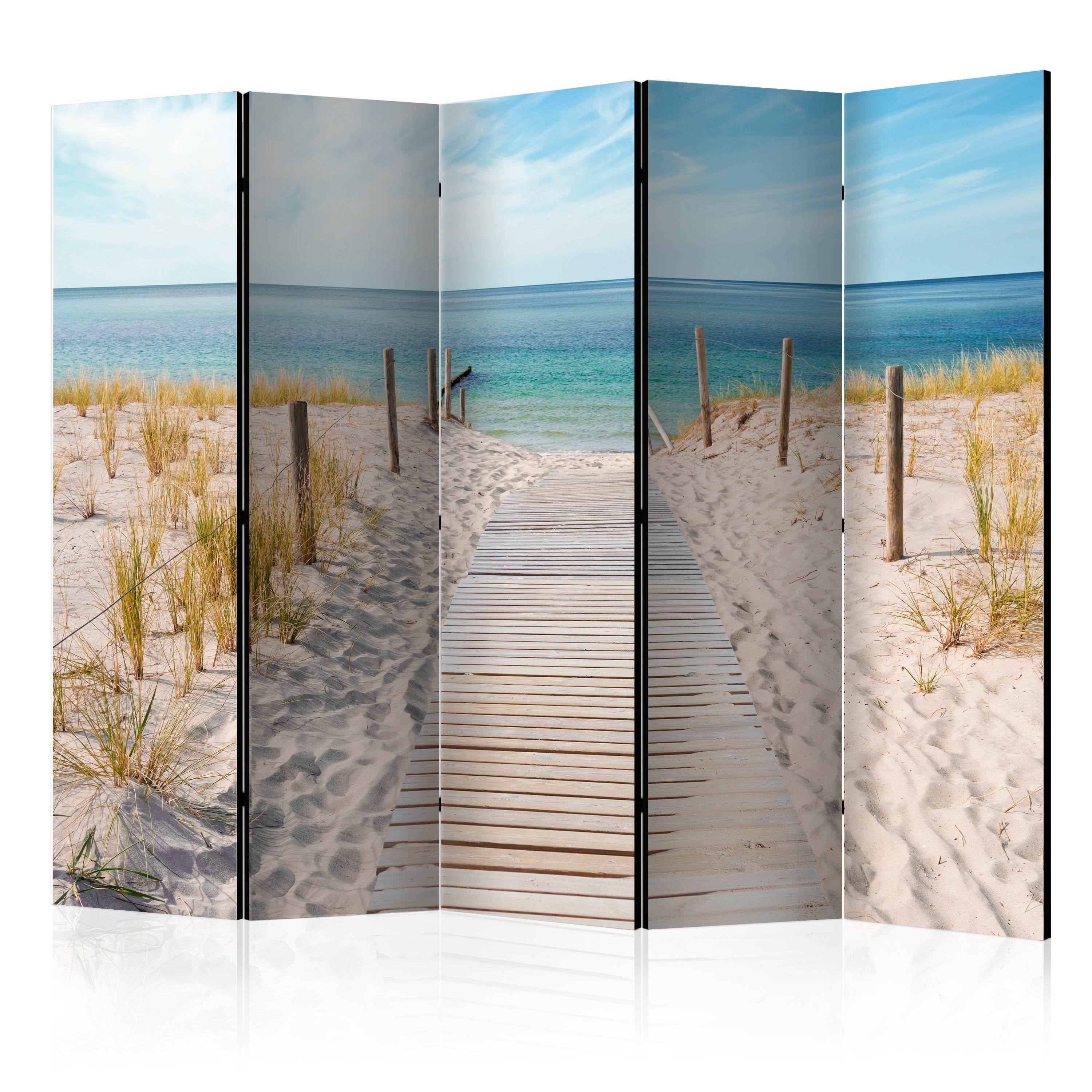 PARAVENT Beidseitig Bedruckter 5-tlg 225x172 cm Meer Strand und Dünen - Multicolor, Holz/Textil (225/172/3cm) - Muralo