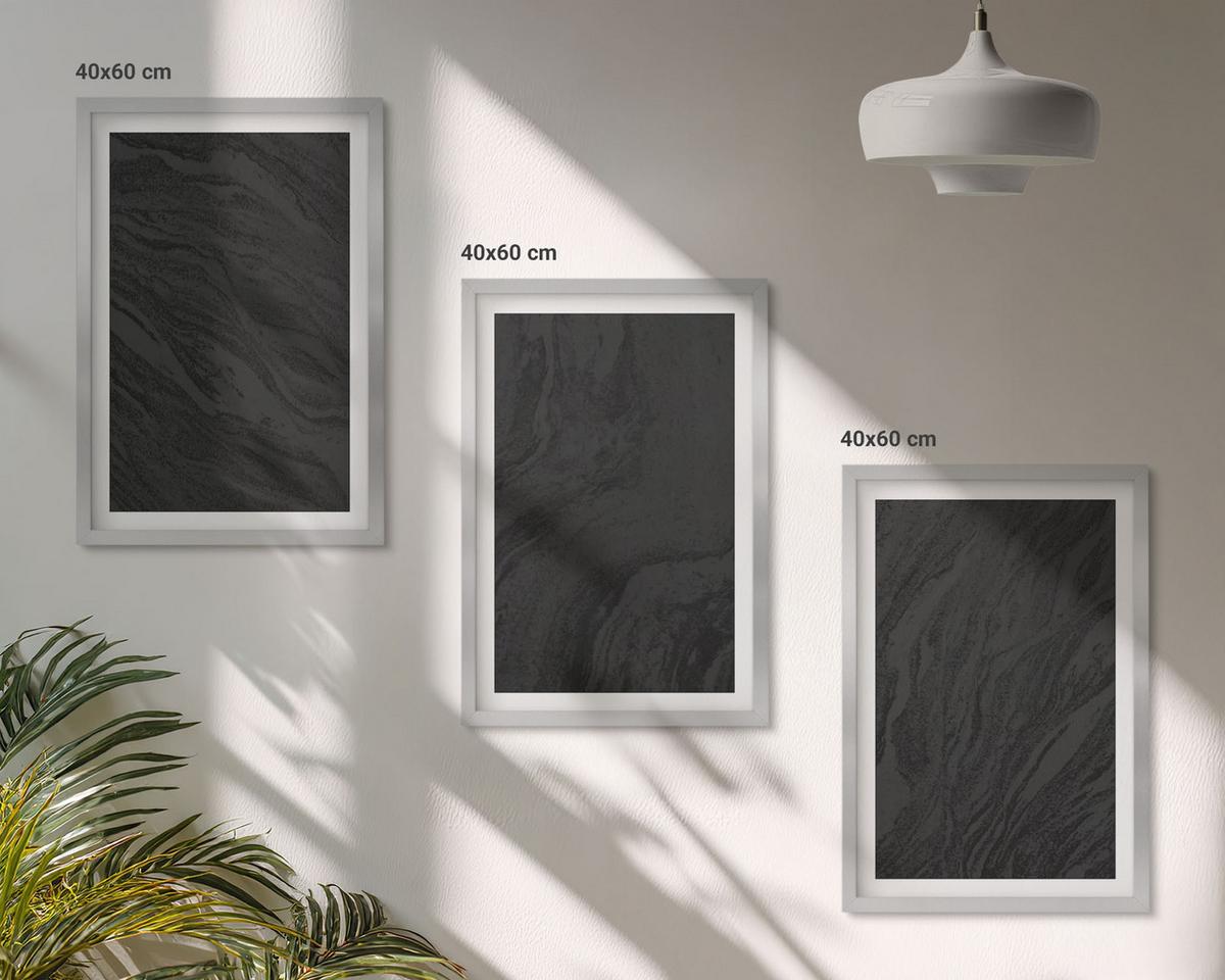 BILDER SET 3er Set - 40x60 cm Silberner Rahmen - Dunkler Marmor, elegante Texturen - Silberfarben, Kunststoff (40/60cm) - TULUP