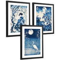 POSTER 3er Bilder-Set Wandbilder Japan Stil modern Wohnzimmer Deko, Schlafzimmer, Küche, Badezimmer Schwarzer Rahmen A3 - Schwarz, Papier (29.7/1/42cm) - Nacnic