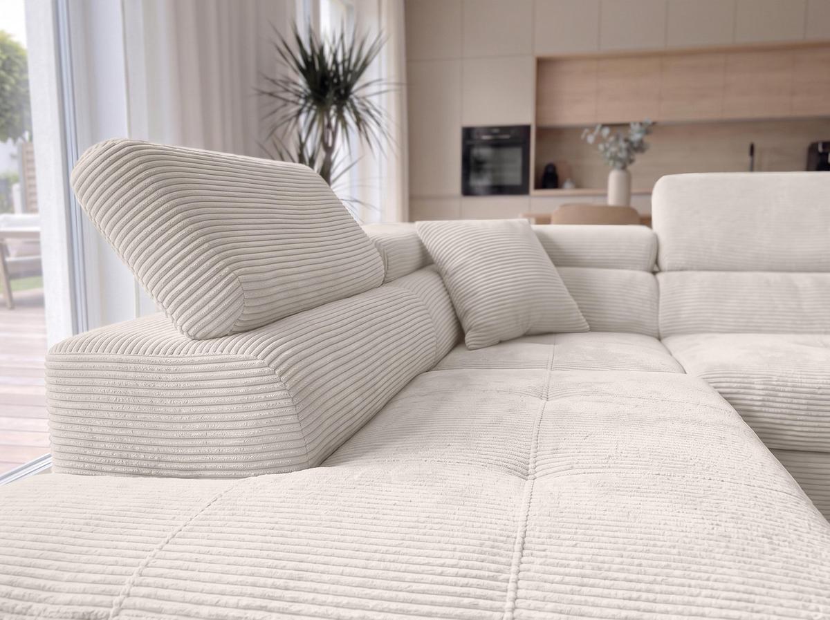 ECKSOFA L Form Konak Cremeweiß 276/201/90 cm Links mit Schlaffunktion - Silberfarben/Creme, Textil/Metall (203/276cm) - AX Living