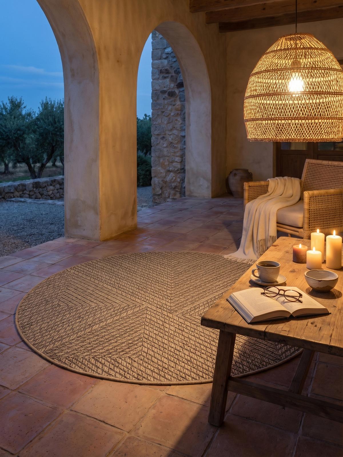 TEPPICH Outdoor ARLBERG in Beige, in Jute-Optik, aus Polypropylen, Ø 80 cm - Beige, Textil (80/80cm) - KADIMA DESIGN