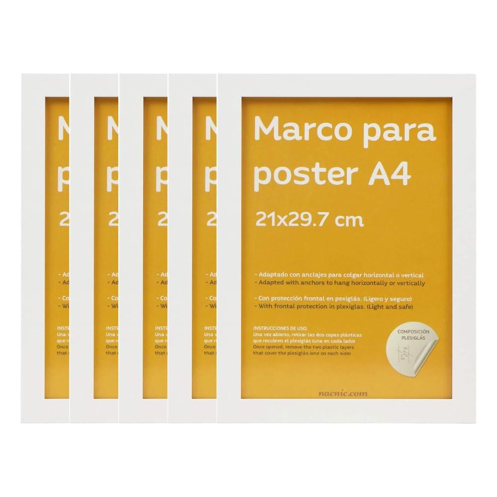 RAHMEN Set mit 48 aus MDF und Acrylglas Schutz und Aussteller für Fotografien, Bilder, Poster, Gemälde, Dekoration für Haus Farbe Weiß A4 - Weiß, Holz (21/3cm) - Nacnic