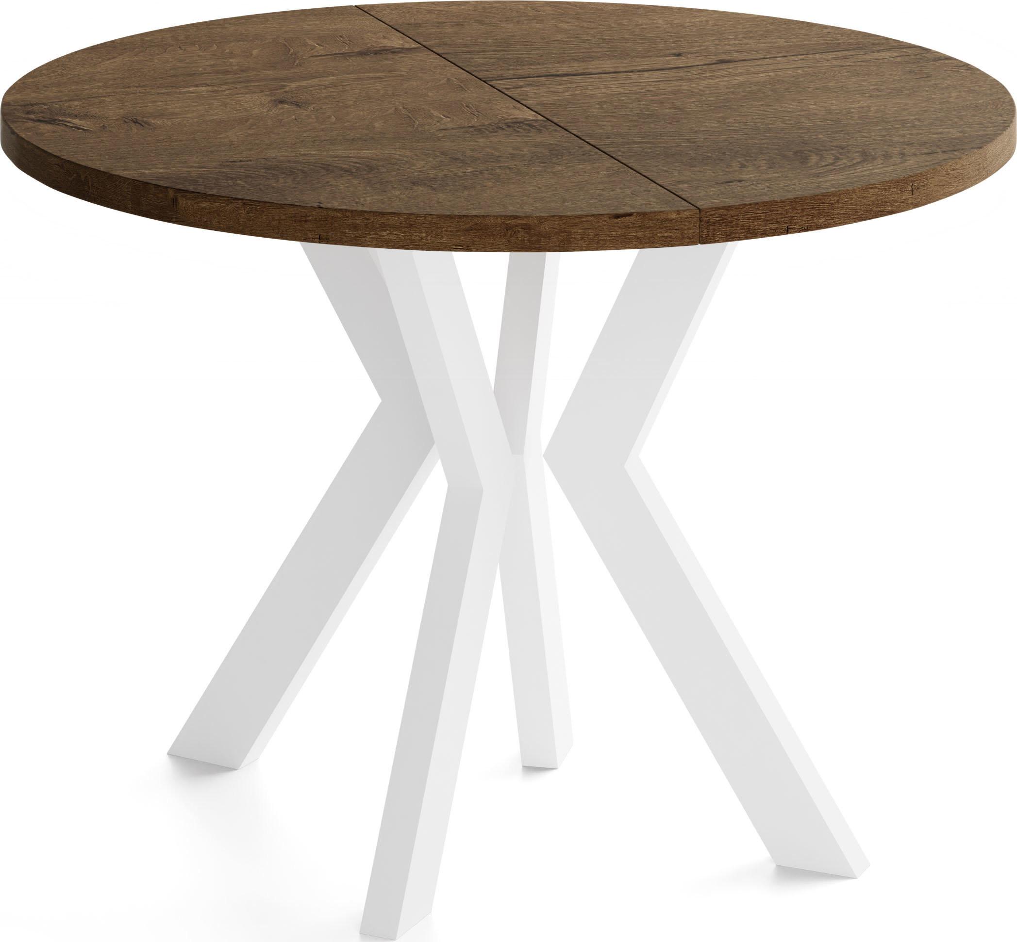 ESSTISCH Savio Weiß rund ausziehbar verlängerbar, Eiche Braun Rustikal 80-130/80/77 cm - Alteiche/Weiß, Holz/Holzwerkstoff (80/130/77cm) - WFL GROUP
