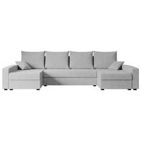 WOHNLANDSCHAFT mit Schlaffunktion und Bettkasten ALESIA-U 301x140x90 cm Grau Bouclé - Silberfarben/Hellgrau, Holzwerkstoff/Kunststoff (301/90/140cm) - ALTDECOR