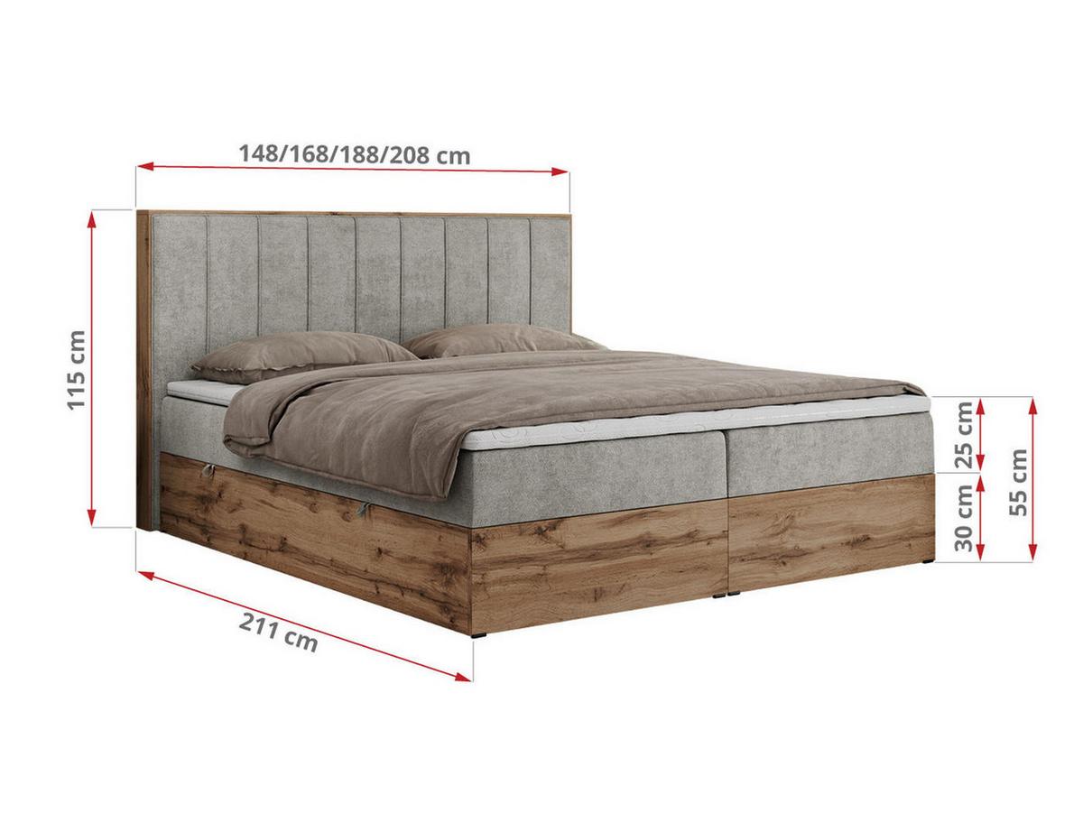 BOXBETT BELLISSIMO 200/200 Hellgrau Struktur - H4 - Hellgrau, Holz/Textil (200/200cm) - MKS