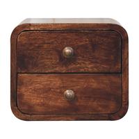 NACHTKASTEN Mini Geschwungen Kalifornisch Nussbaum Wandmontiert, 2 Schubladen, Dunkelbraun - Messingfarben/Nussbaumfarben, Holz/Metall (30/25/25cm) - Artisan Furniture