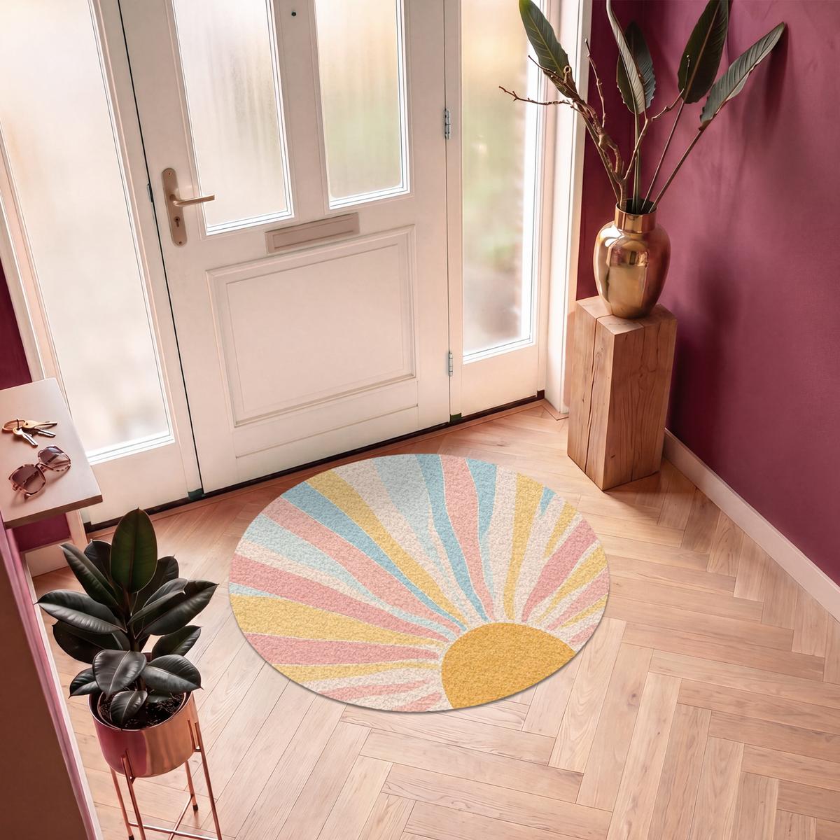FUSSMATTE Illustration - Sonne - Pastellfarben Sauberlaufmatte 120x120 cm - Hellrosa, Kunststoff (120/0.4cm) - MuchoWow