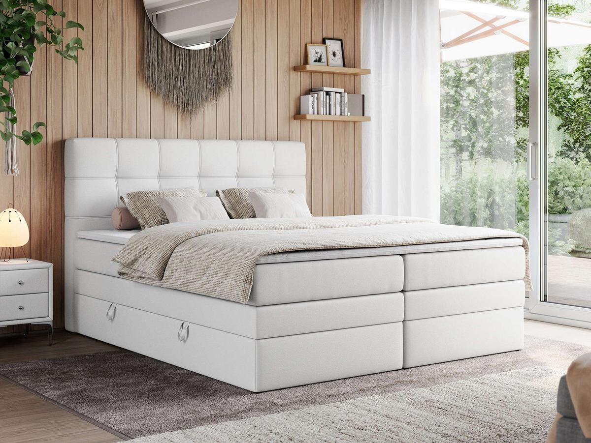 BOXSPRINGBETT ERNI KING 140/200 Weiß Kunstleder - H3 - Weiß, Holz/Textil (140/200cm) - MKS
