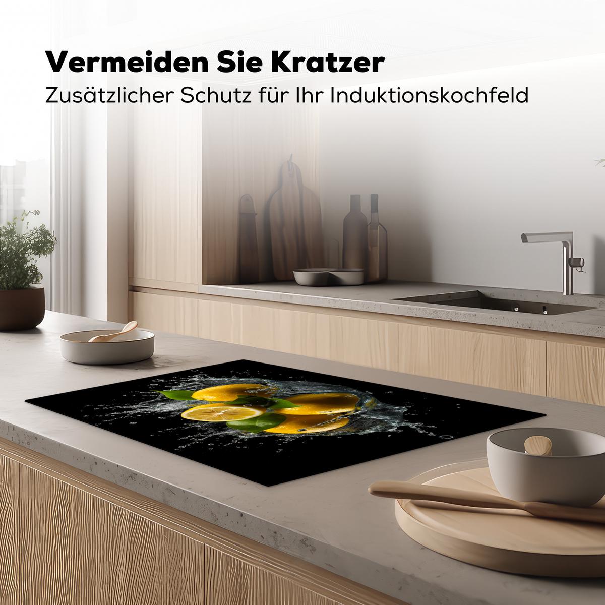 HERDABDECKPLATTE Zitrone - Obst - Gelb - Schwarz Ceranfeldabdeckung 76x51.5 cm - Gelb, Kunststoff (76/51.5/0.2cm) - MuchoWow