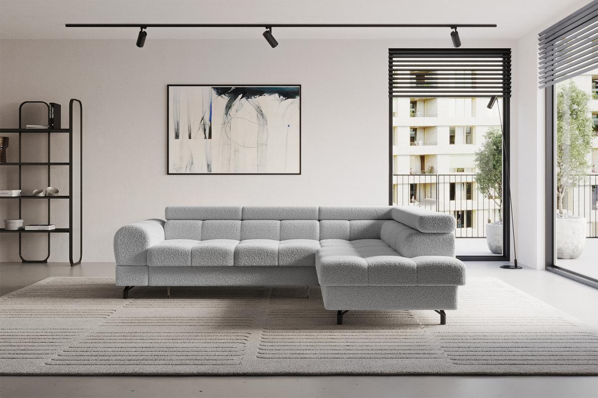 ECKSOFA mit Schlaffunktion Ottomane Rechts LUMA-L 272x203x70 Hellgrau Bouclé - Hellgrau/Schwarz, Holzwerkstoff/Kunststoff (203/272cm) - ALTDECOR