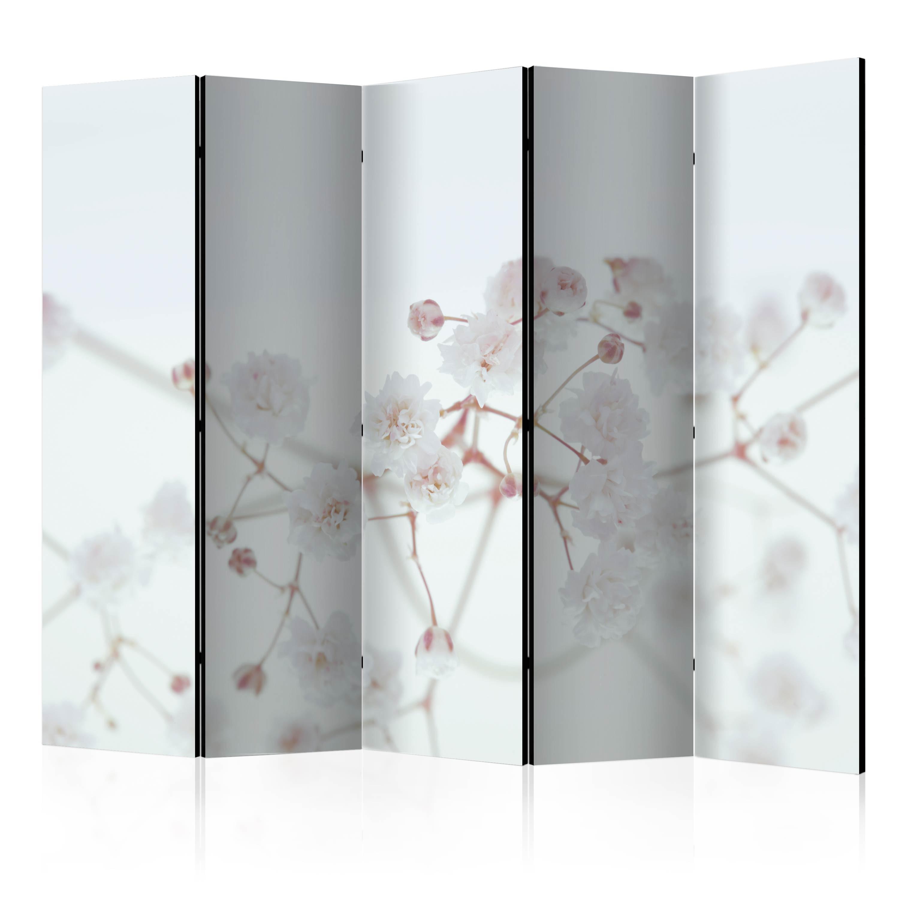 PARAVENT 5-tlg 225x172 cm Weiße Blumen Natur - Weiß, Holz/Textil (225/172/3cm) - Muralo