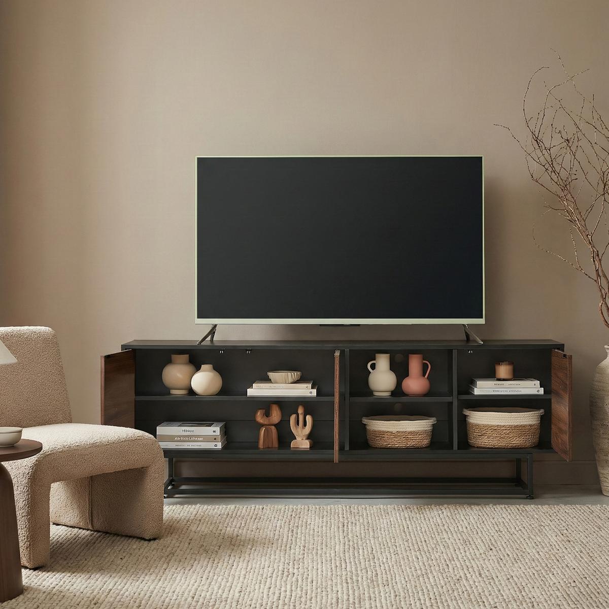 SIDEBOARD Boxholm - Walnussfarben/Schwarz, Holzwerkstoff/Metall (160/56.5/30cm) - [en.casa]