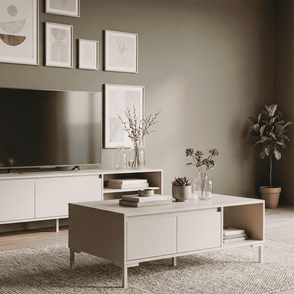 COUCHTISCH 2 Türen, 1 Fach, kaschmirfarben 60/43/100 cm - Beige, Holzwerkstoff (67.5/60/43cm) - Calicosy