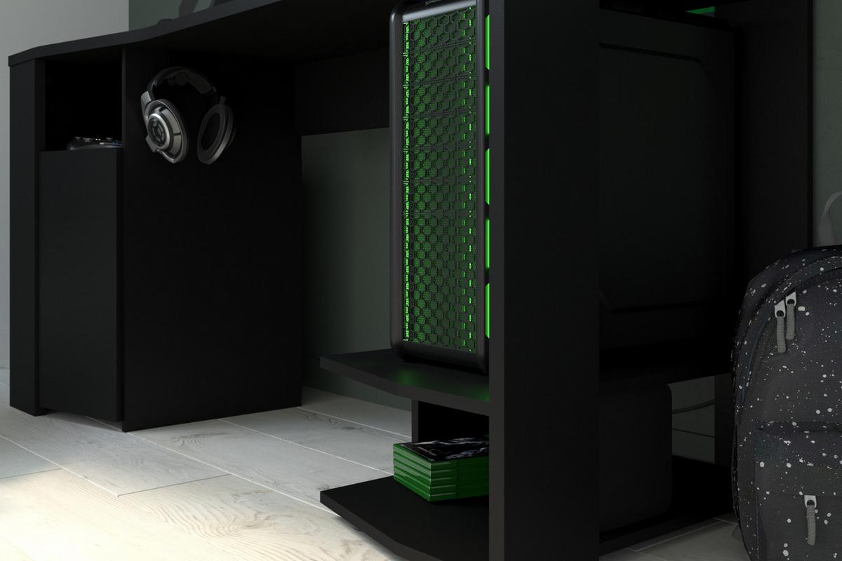 GAMINGTISCH schwarz, Schreibtisch mit Monitorpodest und LED Beleuchtung - Schwarz, Holzwerkstoff (62/152/87cm) - Parisot Meuble