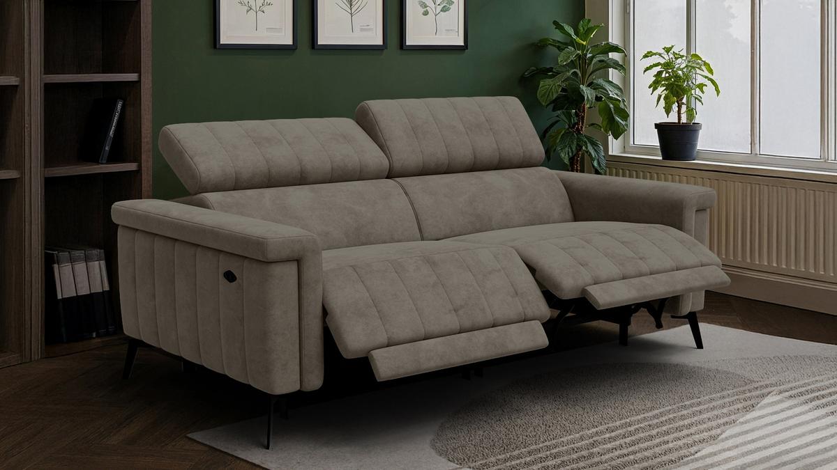 RELAXSOFA NORDEL 3-Sitzer, taupe - Taupe/Schwarz, Holz/Textil (194/80/105cm) - Wozimo